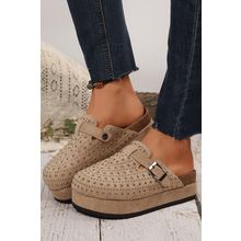Parchment Rivet Buckle Closed Toe Platform Slippers