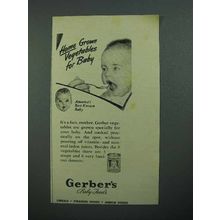 1942 Gerber's Baby Food Ad - Home Grown Vegetables