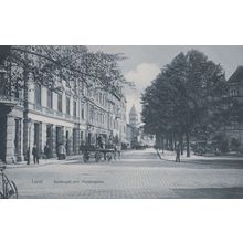 Lund Bantorget Och Klostergatan Horse & Cart Antique Sweden Swedish Old Postcard