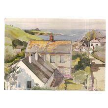 MULLION COVE,CORNWALL by Mollie Fisher used postcard 1985 postmark =