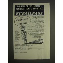 1959 Eurailpass Railroad Travel Ad - Railroad travel borders removed