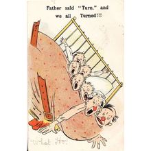 There Were Three In A Bed Children Falling Out Of Comic Humour Songcard Postcard