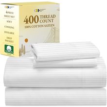 California Design Den Striped Queen Sheet Set - Soft 400 Thread Count Sateen, Na
