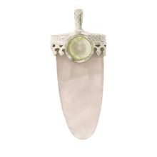925 Sterling Silver Natural Rose Crystal Quartz Pendant Necklace 32x14 mm