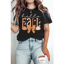 Black Hello Fall Thanksgiving Bow Pumpkin Graphic Tee