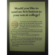 1964 Avis Rent a Car Ad - Send Button to Son at College