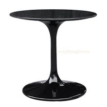 BLACK SAARINEN STYLE TULIP END SIDE TABLE FAUX MARBLE TOP ALUMINUM BASE 23" DIA