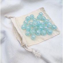 SNOWFLAKE - 25 Glass Marbles, Clear with Blue Speckles, 14mm, with Cotton Pouch