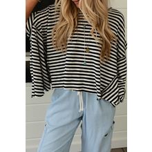 Black Stripe Batwing Sleeve Crewneck Oversized Top