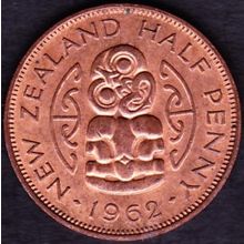 1962 New Zealand 1 Half Penny Coin