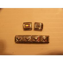 CHARMED EXPRESSIONS BRACELET LINKS (4) HEARTS, PASCINI CHARM HOLDER & I 3 U