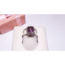 Estate 2ct Checkerboard Cushion Amethyst Bezel SterlingSilver splitShank Rg22330
