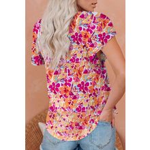 Red Flutter Sleeves Floral Print Top