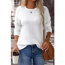 White Round Neck Drop Shoulder Textured Knit Top