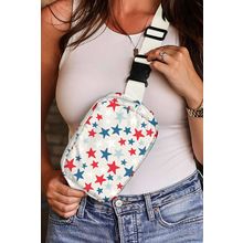White Star Printed Buckle Strap Flag Day Crossbody Bag
