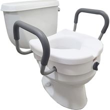 Carex E-Z Lock Raised Toilet Seat with Handles, 5" Toilet Seat Riser with Arms,