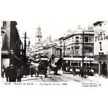 Trams In Southgate Street Bath Post Victorian Tram Horse & Cart Bus Postcard