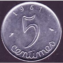 1961 France 5 Centimes Coin