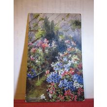 FLAX flowers, by A L Pressland used antique postcard =
