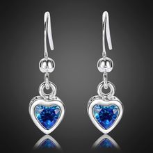 Sapphire Blue Heart White Gold Plated Drop Earrings