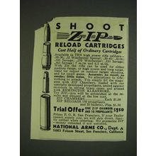 1932 National Arms Co. Ad - Shoot Zip reload cartridges cost half of ordinary