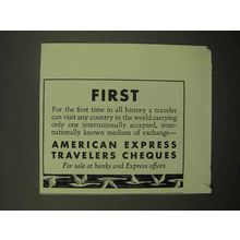 1933 American Express Travelers Cheques Ad - First