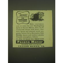 1945 Pocono Manor Ad - The height of delight for Thanksgiving vacationing