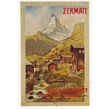 Zermatt Chemins De Fer Viege Victorian Alps French Poster Advertising Postcard