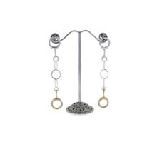 925 Sterling Silver 2 Tone Long Circle Dangle Push Back Earrings 76 mm Long