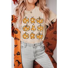 Khaki Floral Pumpkin Print Casual T Shirt