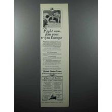 1927 United States Lines Cruise Ad - Trip to Europe