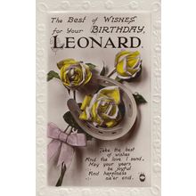 Happy Birthday A Name Called Leonard Real Photo Flower Postcard