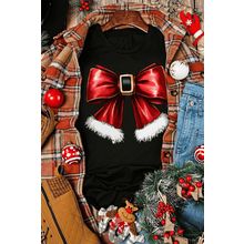 Black Christmas Big Bowknot Graphic Crewneck T Shirt