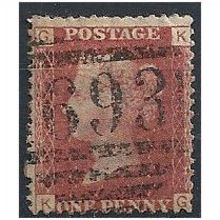 1858 SG43 1d Red Plate 121 Good/Fine Used Check Letters "KG".