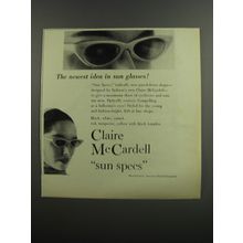 1953 Claire McCardell Sun Specs Ad - The newest idea in sun glasses