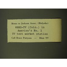 1959 WBNS-TV TV Station Advertisement - Memo to Jackson Assoc. (Holyoke)