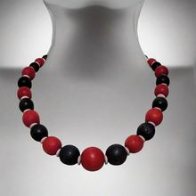Vintage Red White & blue Wood bead Necklace