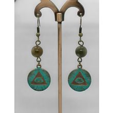 All Seeing Eye Charm And Moss Agate Gemstone Earrings