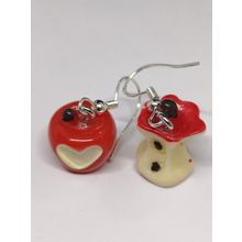 Apple And Apple Core Earrings Silver Plated