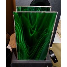 VINTAGE RECTANGULAR GREEN ACRYLIC GLASS PENCIL HOLDER WITH METAL FRAME