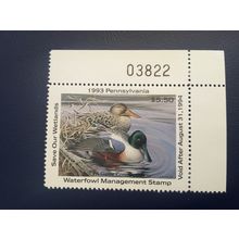 ICOLLECTZONE US 1993 Pennsylvania Duck Stamp Plate Number Sinlge VF NH