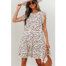 Khaki Leopard Ruffled Flutter Sleeve Keyhole Back Mini Dress