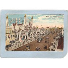 New York Coney Island Amusement Park Postcard Luna Park Surf Ave Street Sc~454