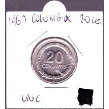 1967 Colombia 20 Centavos Coin