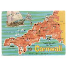 CORNWALL MAP vintage unused postcard by John Hinde #