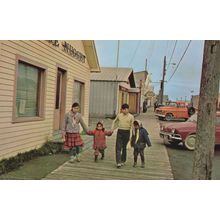 Main Street with Eskimo Children in Nome Alaska Postcard