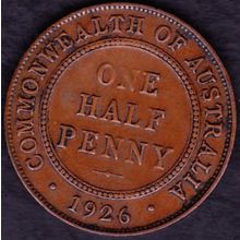 1926 Australia 1 Half Penny Coin
