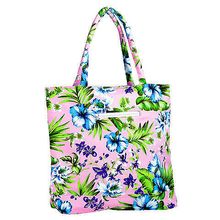 Canvas Tote w/ Tropical Flower Print - L. Pink - BG-1509LPK