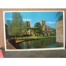 THE CATHEDRAL AND MOAT, WELLS, SOMERSET unused vintage postcard =