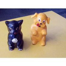 Old Vintage Original F & F Molds Puppy & Kitten Salt & Pepper Shakers 1950/60s
